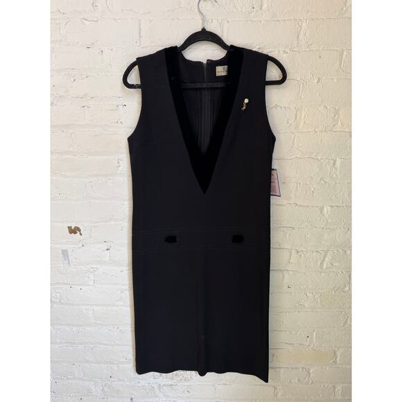 60s Butte Knit‎ Black Wool Dress with Velvet Trim - Picture 8 of 8